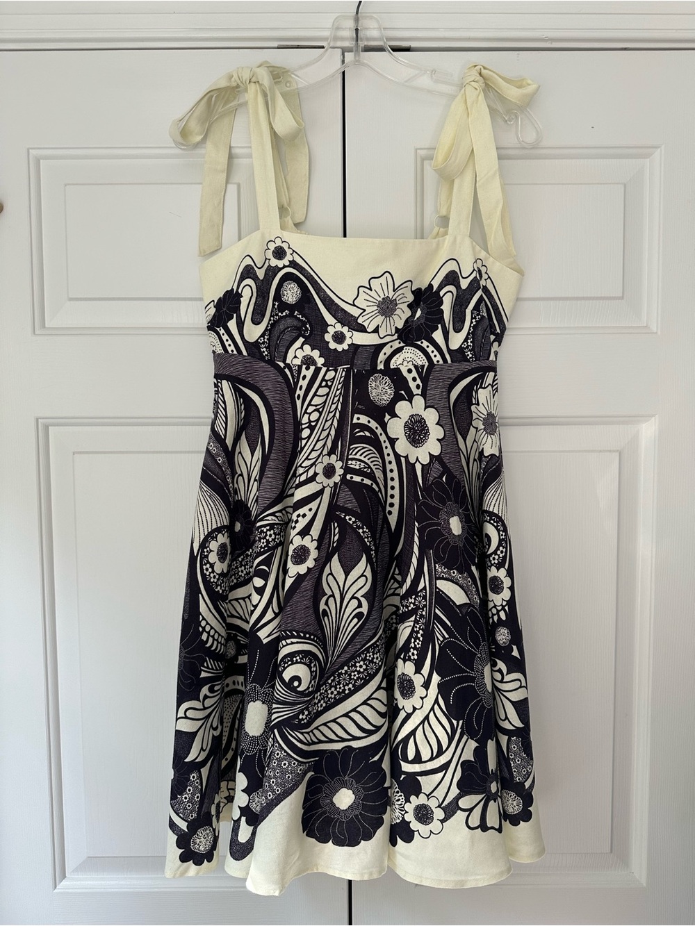 NWT Caroline Constas Mickey Inspired Tie Strap Mini Dress Dark Navy Cream Sz S - Picture 2 of 8